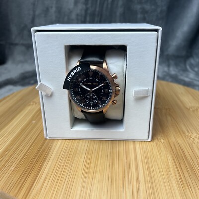 Michael Kors Gage MKT4007 Black Leather Rose Gold Steel Hybrid