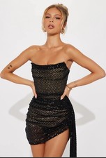 Fashion Nova dress women medium sequin draped dress black