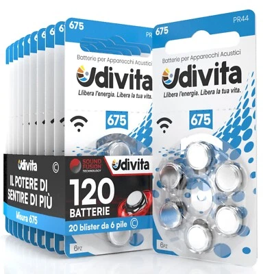 120 Batterie Pile Udivita 675 Apparecchi Acustici PROTESI Acustiche udito PR44