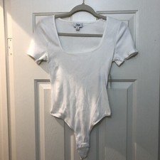 Jenni Intimates Bodysuit Women s Size S White Ribbed Stretch