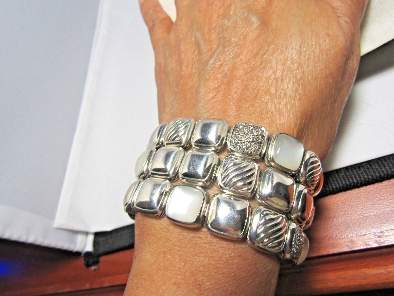 David Yurman Three Rows Moonstones & Diamonds Chiclet… - Gem