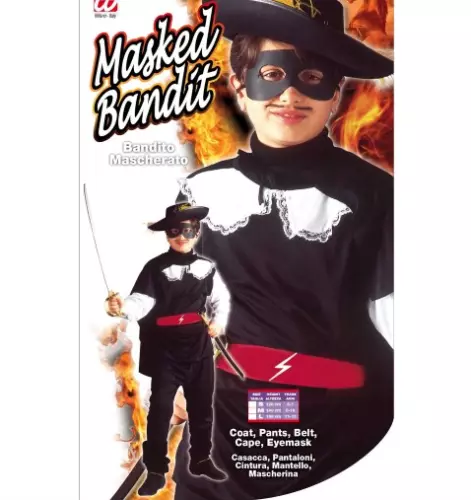 Zorro Bandit Masqué - Robe Costume Carnaval pour Enfant 11-13 Âge 158cm