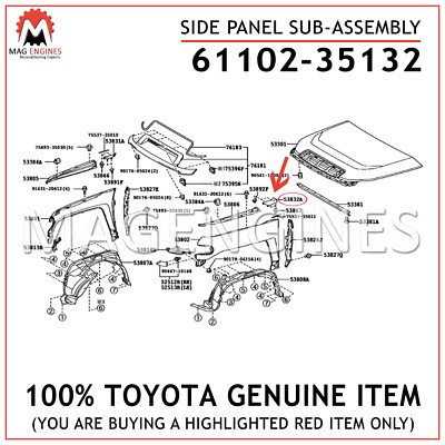 61102-35132 GENUINE OEM LEFT DRIVER SIDE UPPER FENDER PANEL