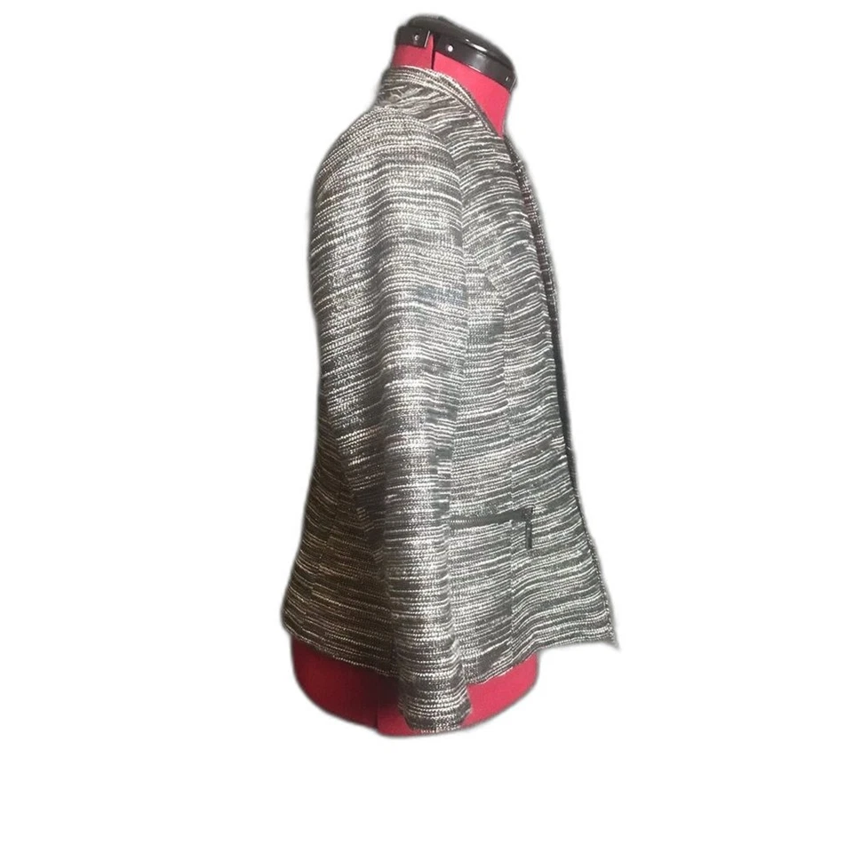 Blazer Kasper Mujer Pequeña Talla 6P Metálico Blanco y Negro Frente Abierto Manga 3/4 Foto 2 de 4