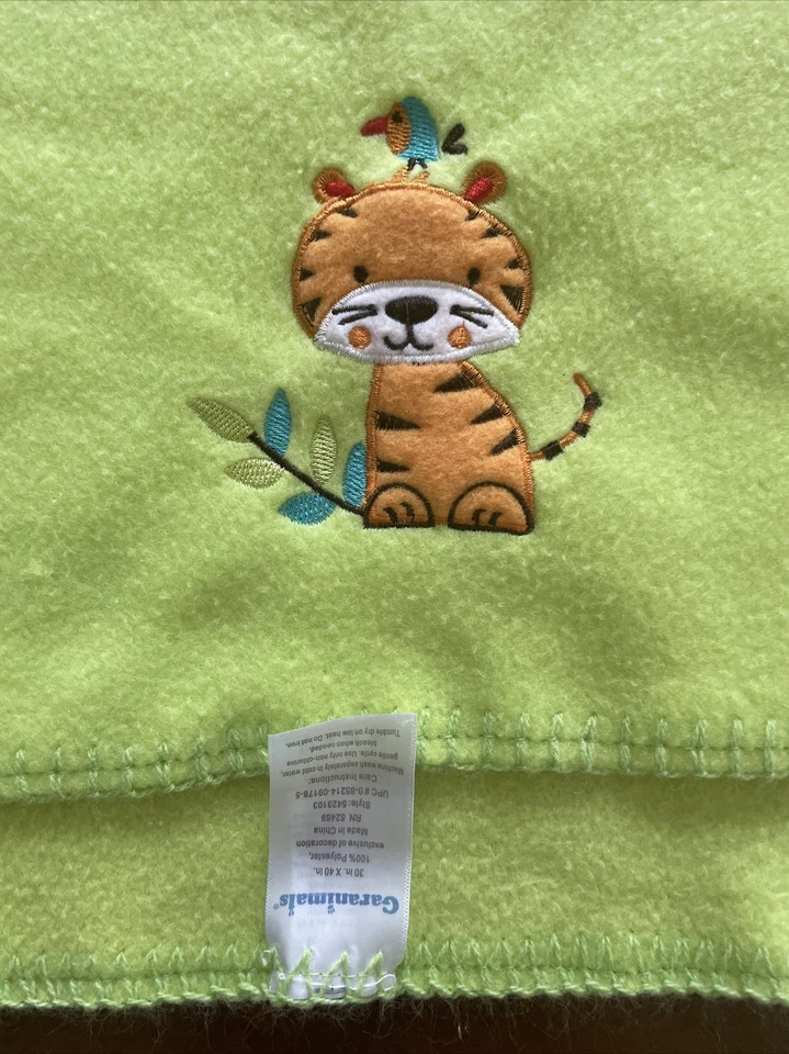 Garanimals Baby Blanket Lime Green Fleece Tiger & Bird Jungle 30 x 40 Lovey - Image 4 of 4