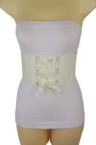 Wide Stretchy Waist Belts for Women,White Adjustable Elastic  display picture 2