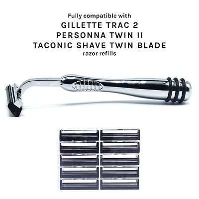Taconic All Metal Trac 2 / Trac II Compatible Razor & 10 Twin