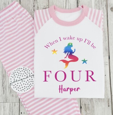 personalisierter Mädchen Pyjama Meerjungfrau Geburtstag Wenn ich aufwache werde ich 1-10
