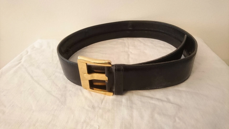Ceinture  cuir Noir Vintage 1980 "Unisex" avec cache-billet "zip" intérieur - Photo 4/4