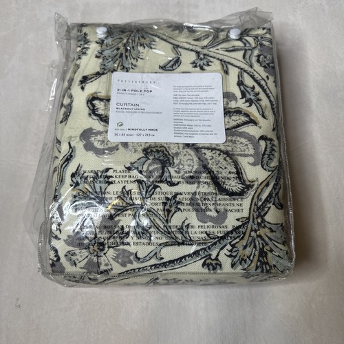 Pottery Barn HAYLIE PRINT Linen/Cotton Curtain 50" x 84" GRAY New 026