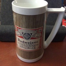 Vtg 1970s BUDWEISER Thermo Serv West Bend Insulated Plastic Beer Mug Made in USA