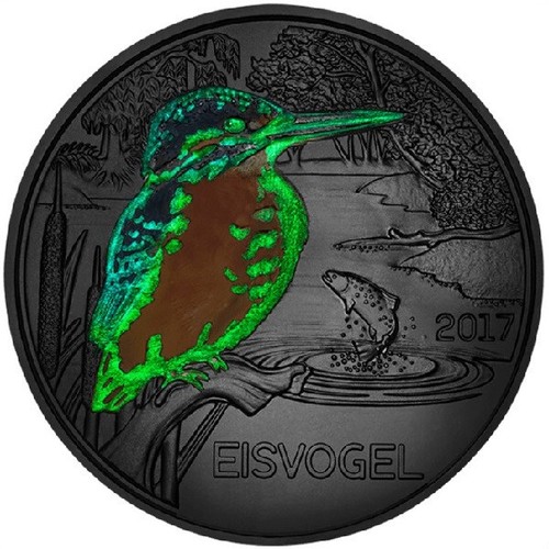 AUSTRIA 3 EURO 2017 "KINGFISHER" GLOW IN THE DARK UNC - Picture 2 of 3