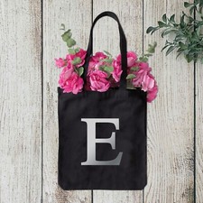 Personalised Initial Black Tote Bag Alphabet Letter Cotton Shoulder Shopper A-Z