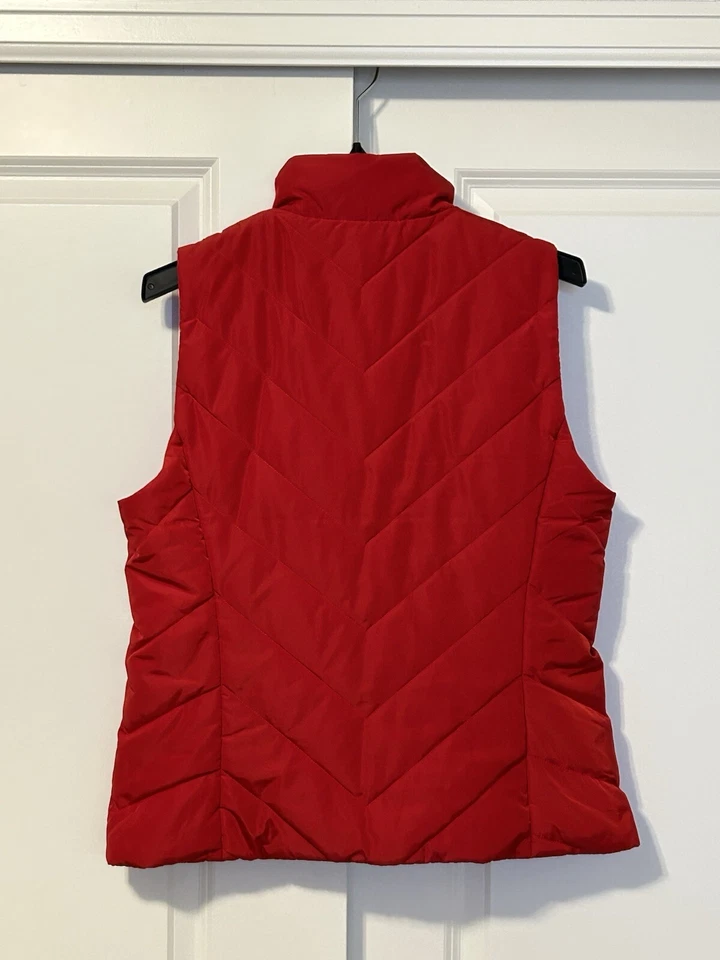 Michael Kors Large Red Puffer Quilted Vest Jacket MK Charm Women's, MSRP $125 - Image 2 of 4