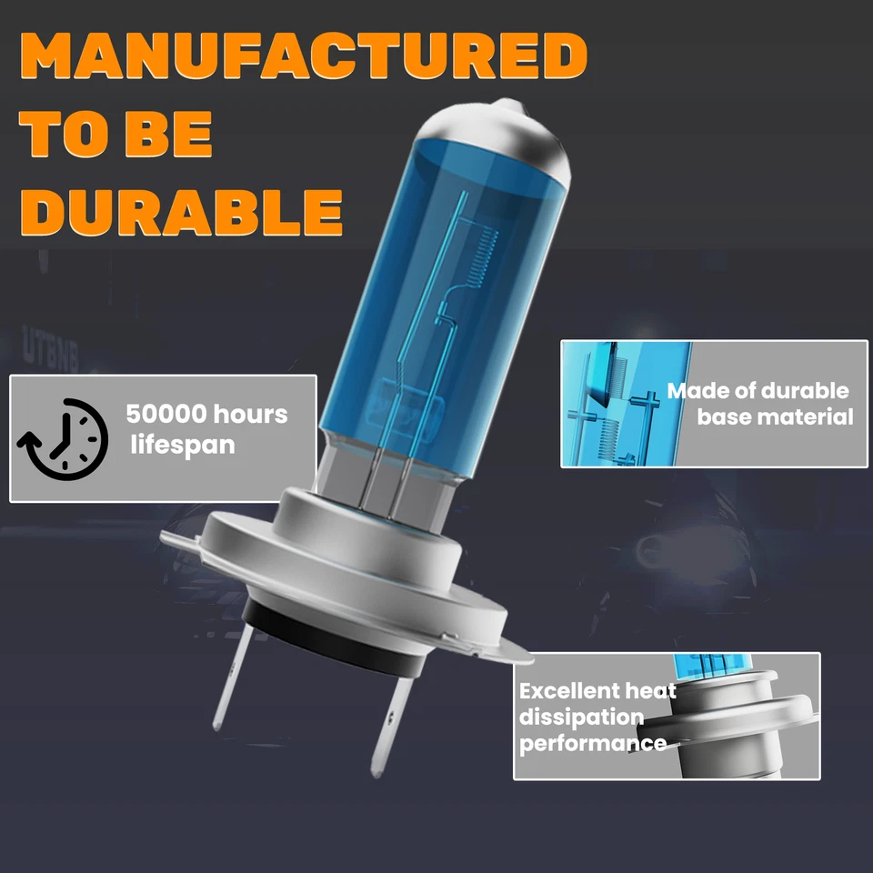 For BMW 320i 2001-2005 H7 Halogen Headlight Bulbs Kit High/Low Beam Bright 6000K - Image 3 of 4