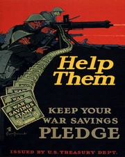 POSTER HELP THEM US ARMY TROOPS TRENCH WAR SAVINGS PLEDGE VINTAGE REPRO FREE S/H