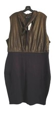 Fashion To Figure Gold Sparkle Black Tie Neck Colorblock Bodycon Dress Plus Sz 3