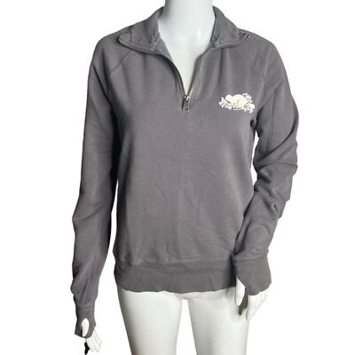 Roots Shirt Women Medium Gray Half Zip Sweatshirt Jumper High Neck Beaver Logo