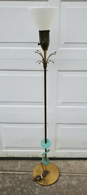 Vtg MCM Mid Century Modern Atomic REMBRANDT Turquoise Disks Torchiere Floor Lamp