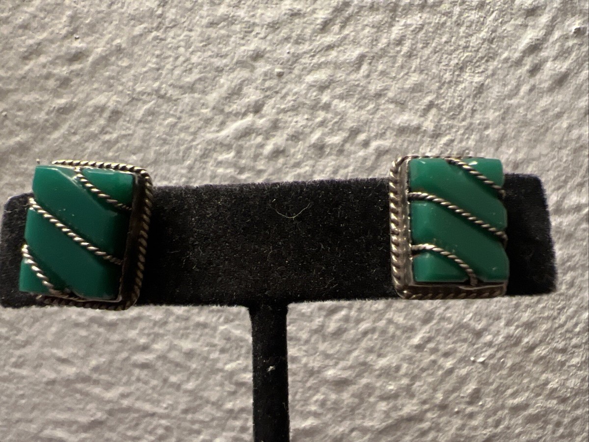 Vintage Artisans Sterling Malachite Earrings  View 5