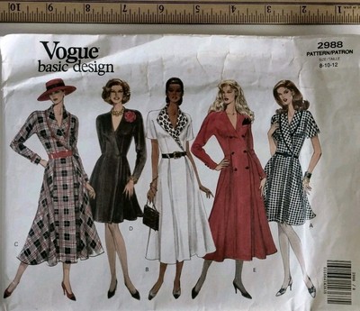 Vogue Basic Design Double-breasted Dress Pattern 2988 Vintage 1990s Dress Uncut 