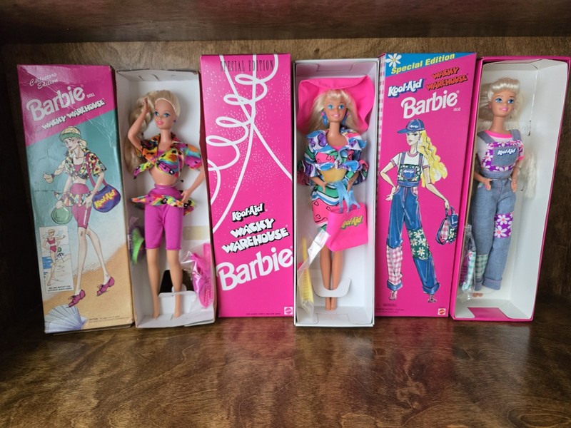 Set of 3 Vintage 1990s Mattel Kool-Aid Wacky Warehouse Barbie Dolls Blonde NRFB