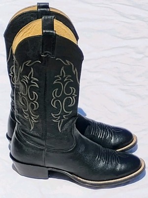 Vintage Nocona Black Leather Cowboy Boots Mens 10.5 E Wide Round Toe USA Made