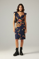 YOANA BARASCHI Dress 2 S Cherry Print Anthropologie Silk Retro Ruffle Pinup Y2K