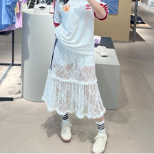 Adidas Originals Women  s White Lace Tiered Midi Skirt KD2288