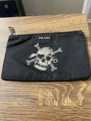 The Prada Pirate Pouch. Slim Black Nylon Saffiano Silver Skull