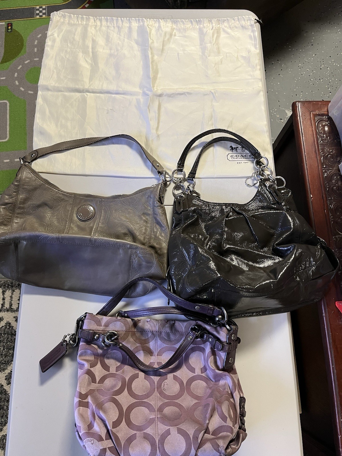 3 Coach Purses Handbags USED DIRTY Some Damage Dust Bag Leather Fabric Cleaner-image