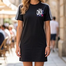 Adidas Originals Womens Black 3-Stripe T-Shirt Dress Floral Pocket Trefoil Logo
