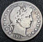 1911-S Barber Silver Half Dollar 50C. Silver Melt Over $28 Today!!