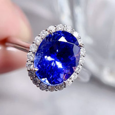7.50Ct Oval Cut Natural Tanzanite  Diamond Real 14K White Gold Luxurious Ring