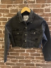 NWT GARAGE CROPPED DENIM JACKET WOMEN'S MEDIUM COUPE BOYFRIEND FIT FADED BLACK