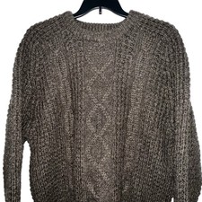 Gaeltarra Cable Knit Sweater Mens L 44 Charcoal Brown Wool Made in Ireland