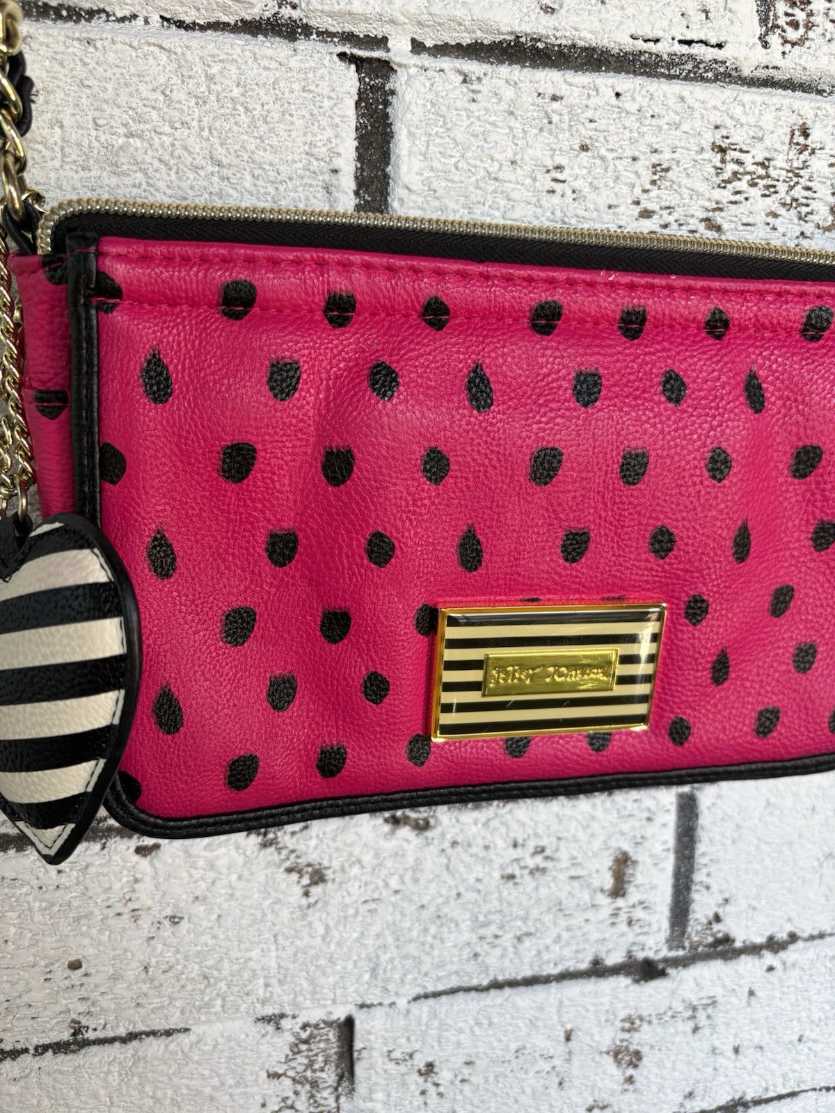 Bright Pink/Black/Watermelon patterned Betsey Johnson Purse with chain strap