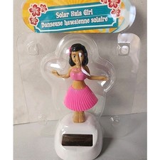NIB Solar Powered Dancing Hula Girl Bobblehead Dashboard Toy 4" Pink Dress NEW