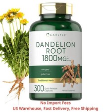 Dandelion Root 300 Capsules  1800mg Extract Taraxacum officinale  Non-GMO Herb