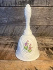 Vtg Renton Glass Bell Hand Painted White Glass Artist Signed