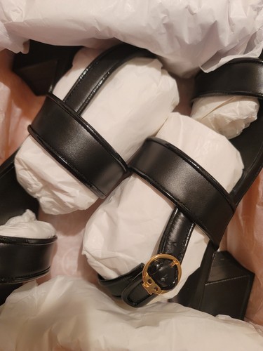 TORY BURCH SELBY LEATHER 45 MM BLOCK HEEL SANDALS IN BLACK;SZ 8M;BNIB;RET $328 - Picture 3 of 24
