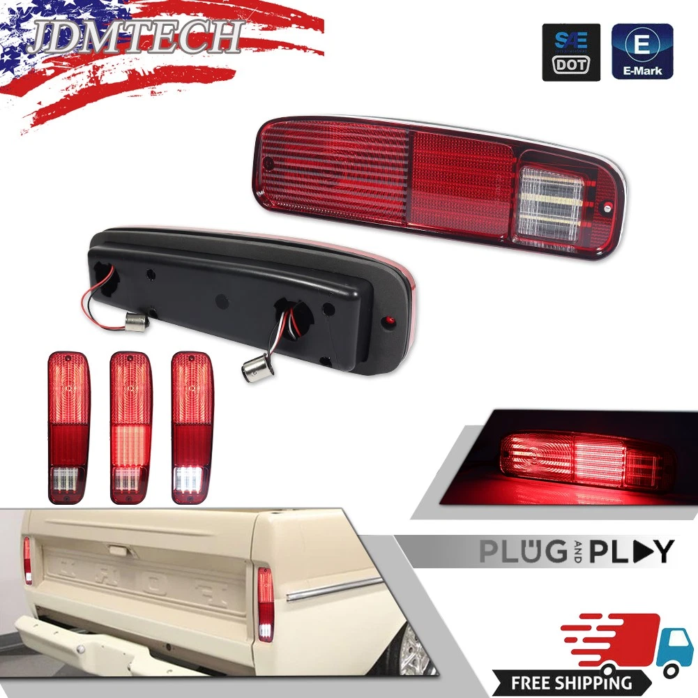 Pair LED Tail Lights For Ford F-150, F-250, F-350, Bronco (1980-1986) - Red/White Lens