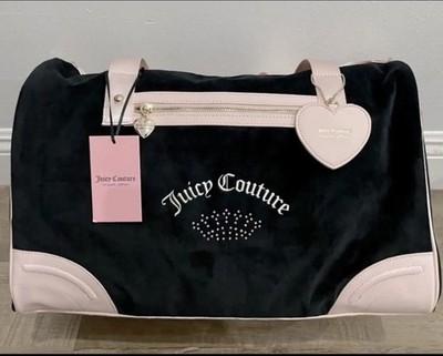 Juicy Couture Solid Black & Pink Velvet Duffle Bag with Zip Closure