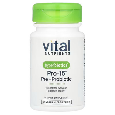 Vital Nutrients, Hyperbiotics, Pro-15, Pre + Probiotic, Exp: 07/2027