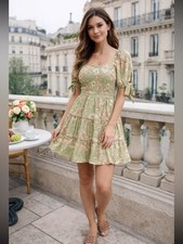 Agua Bendita Target Green Floral Smocked Mini Dress XXL NWT