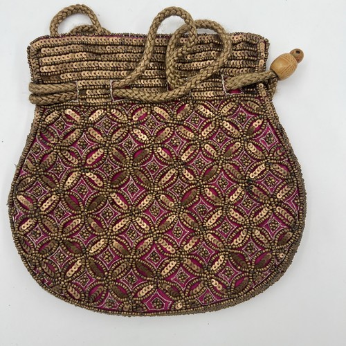 Vintage Style Perlen Kordelzug Bucket Pouch Tasche Handarbeit schöne Tasche - Bild 3 von 7