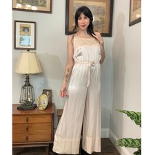 Patty Woodard 70s does 30s jumpsuit satin Champaign pink blush wide leg pants