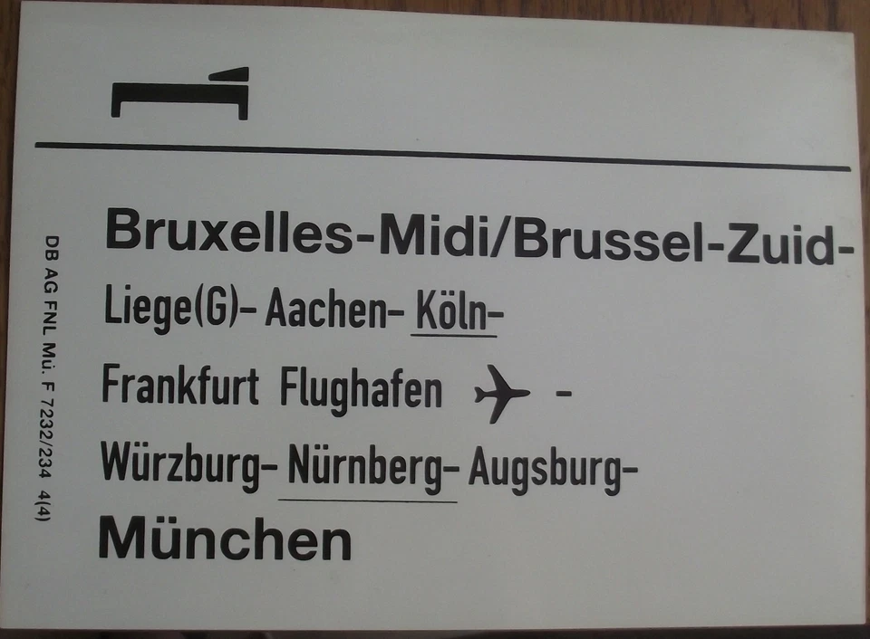 Plaque de destination Train de nuit Bruxelles - München DB - Photo 1/1