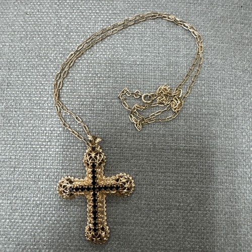Vtg Sarah Coventry Red Rhinestone Cross Pendant Ltd 1980 Gold Tone  26" Necklace - Picture 2 of 5