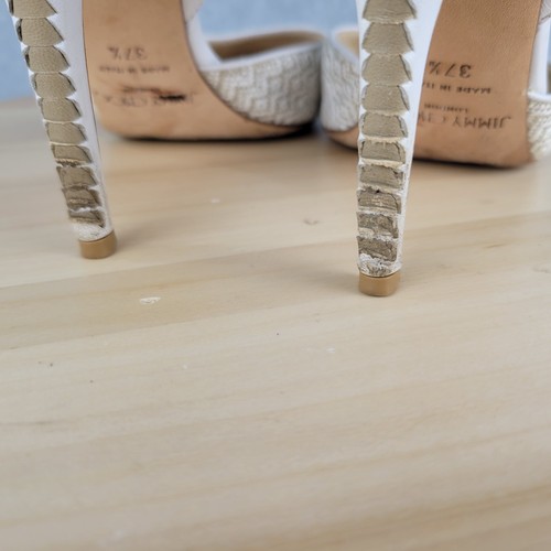 Jimmy Choo TILLY bianco beige tessuto tacco a pompa intrecciato EU 37,5 US 7,5 - Foto 10 di 14